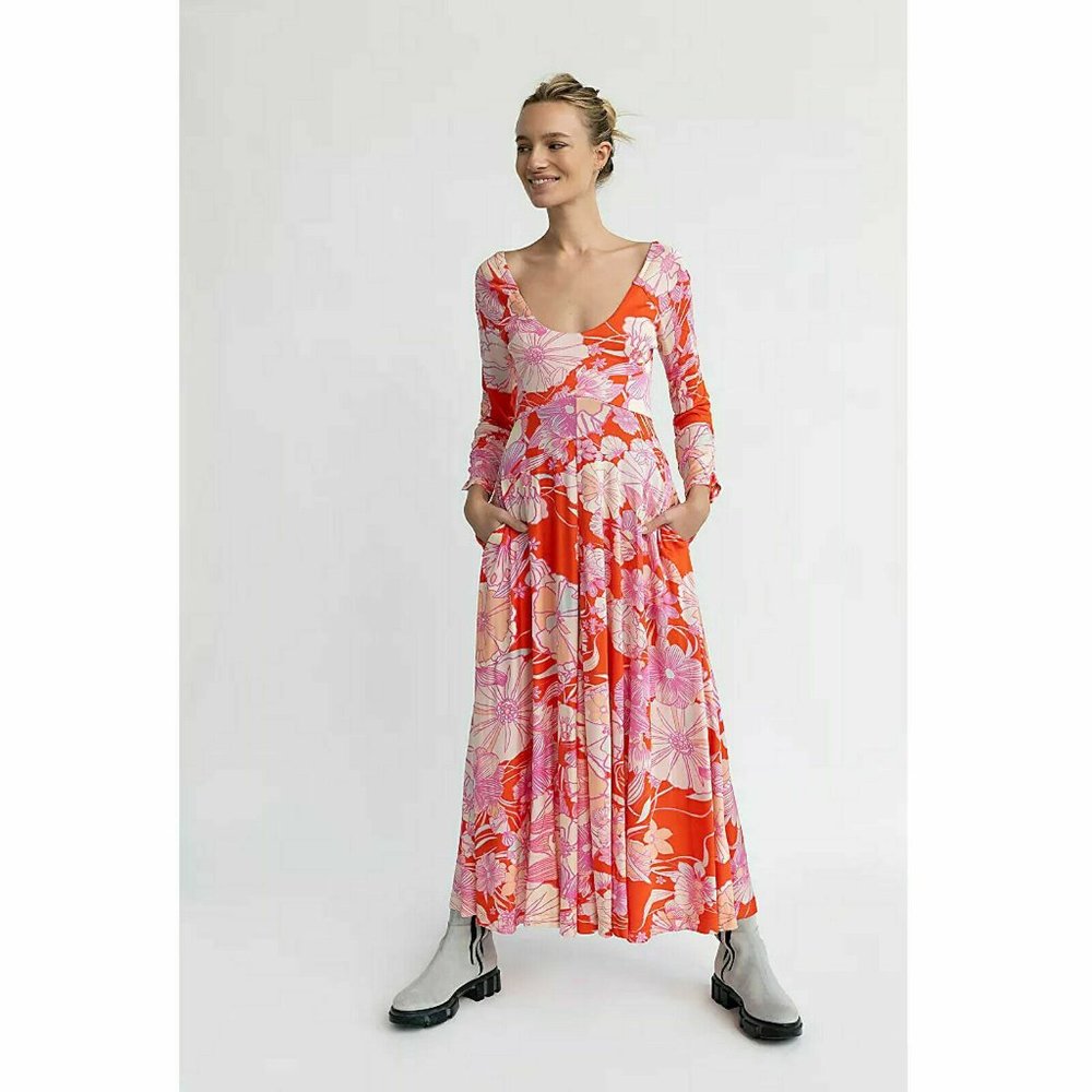 Free People Vibrant Floral Maxi Dress - Red and Pink